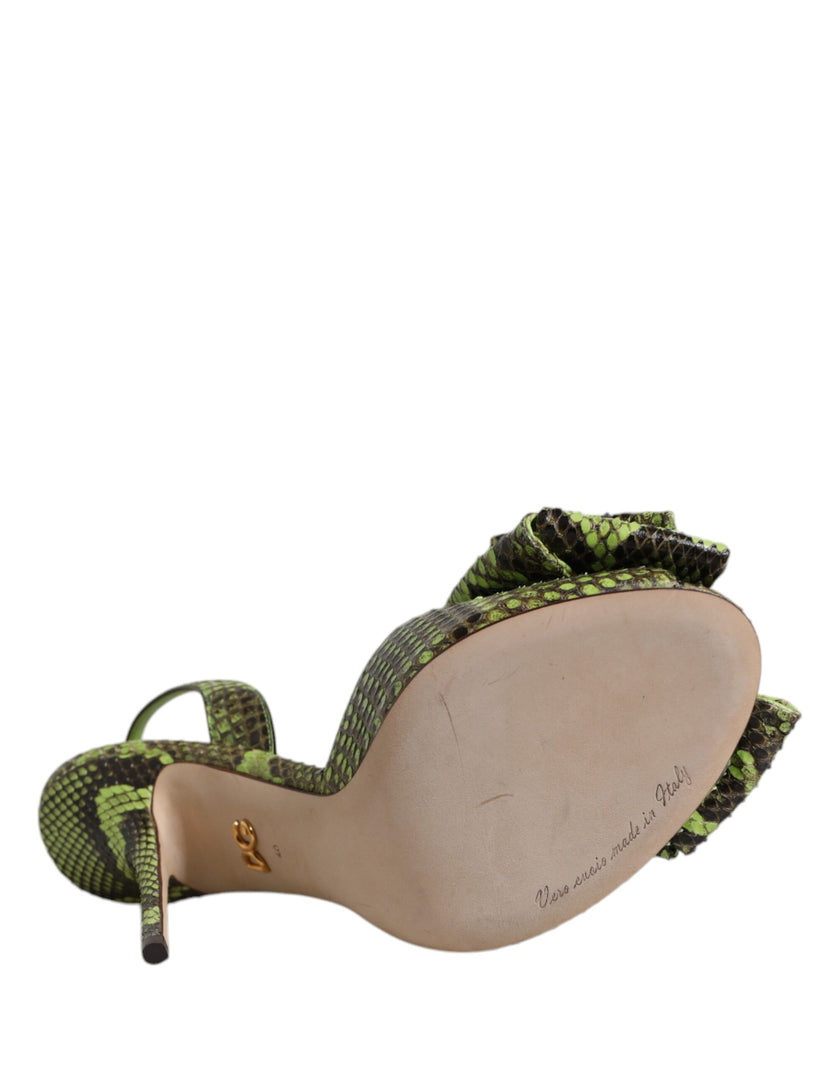 Dolce & Gabbana Green Python Leather Heels Sandals Shoes