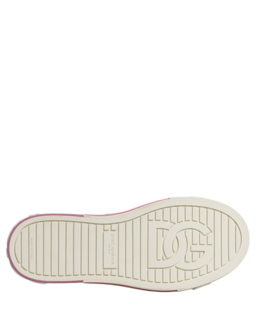 Dolce & Gabbana White Pink Leather Low Top Sneakers Shoes
