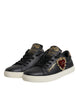 Dolce & Gabbana Black Leather Gold Red Heart Sneakers Shoes
