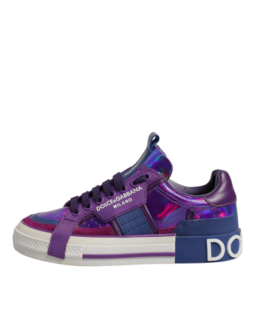 Dolce & Gabbana Purple Leather DG Logo Low Top Sneakers Shoes