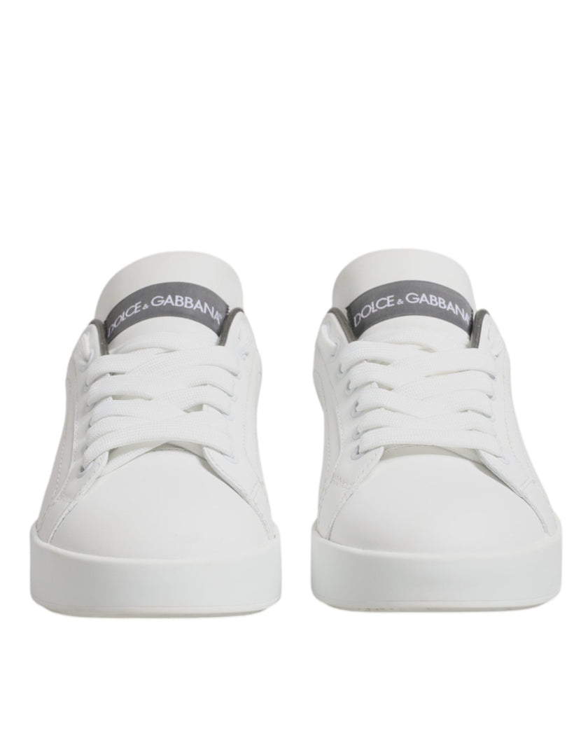 Dolce & Gabbana White Gray Leather Low Top Sneakers Shoes