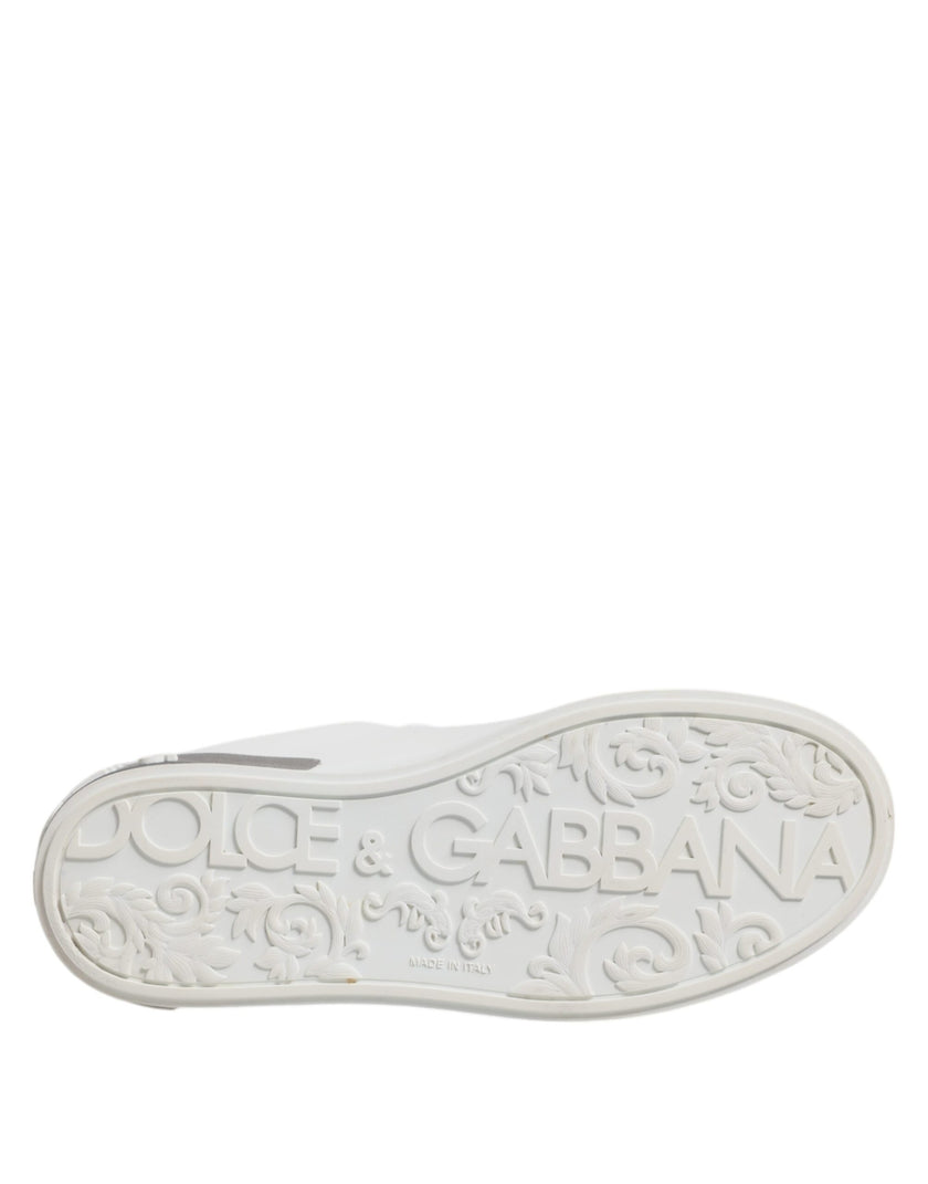 Dolce & Gabbana White Gray Leather Low Top Sneakers Shoes