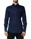 Dolce & Gabbana Dark Blue Cotton GOLD Dress Formal Shirt