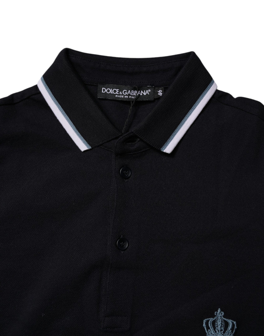 Dolce & Gabbana Black Cotton Crown Collared Polo T-shirt