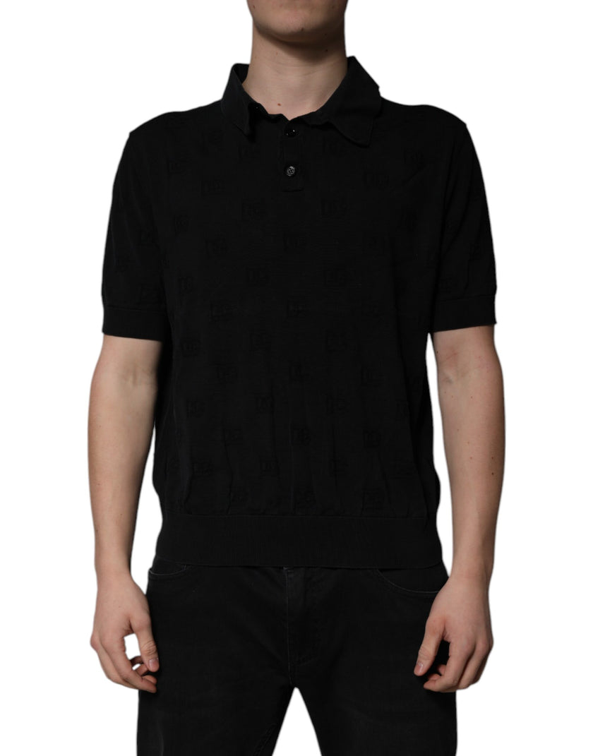 Dolce & Gabbana Black Silk Collared Polo T-shirt