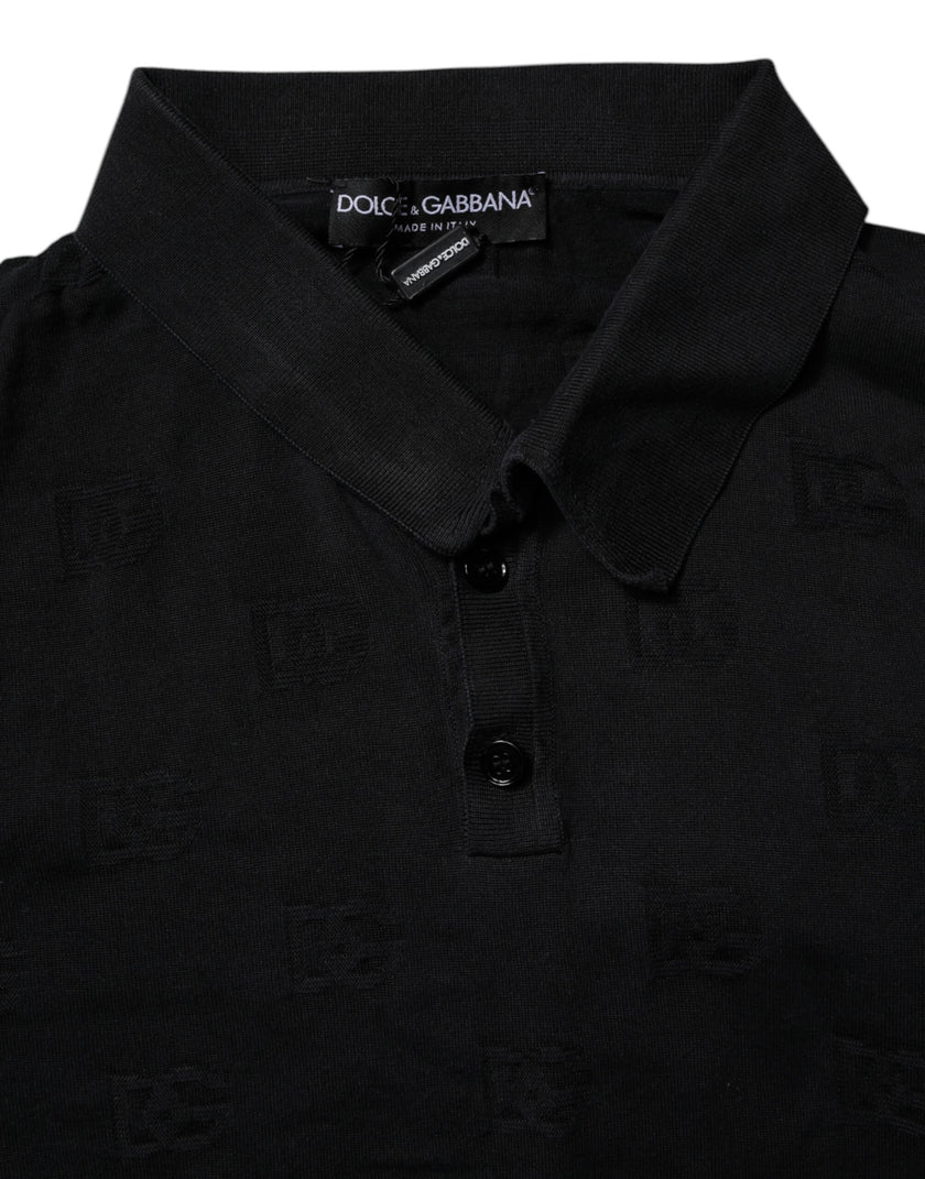 Dolce & Gabbana Black Silk Collared Polo T-shirt