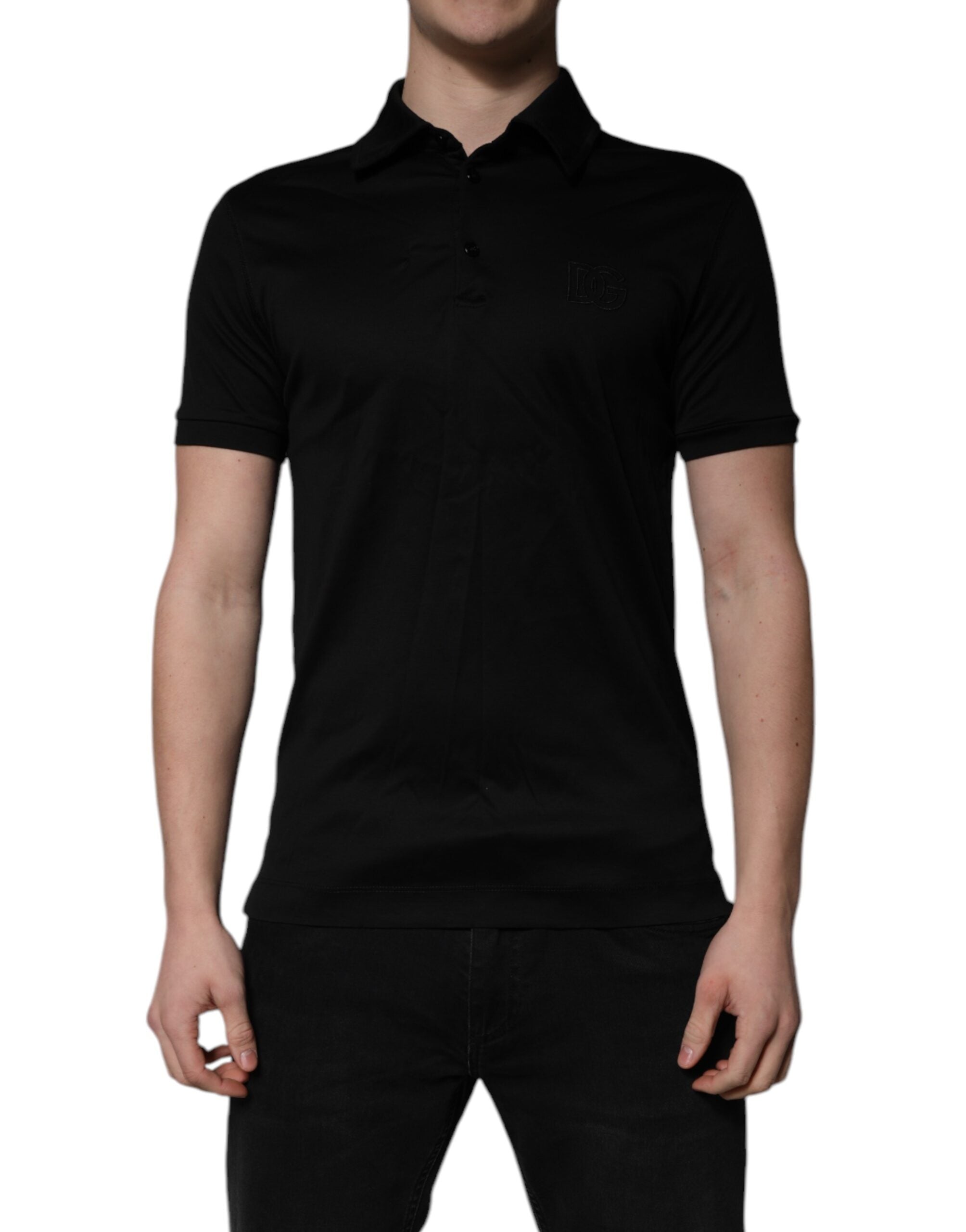 Dolce & Gabbana Black Cotton Collared Polo T-shirt