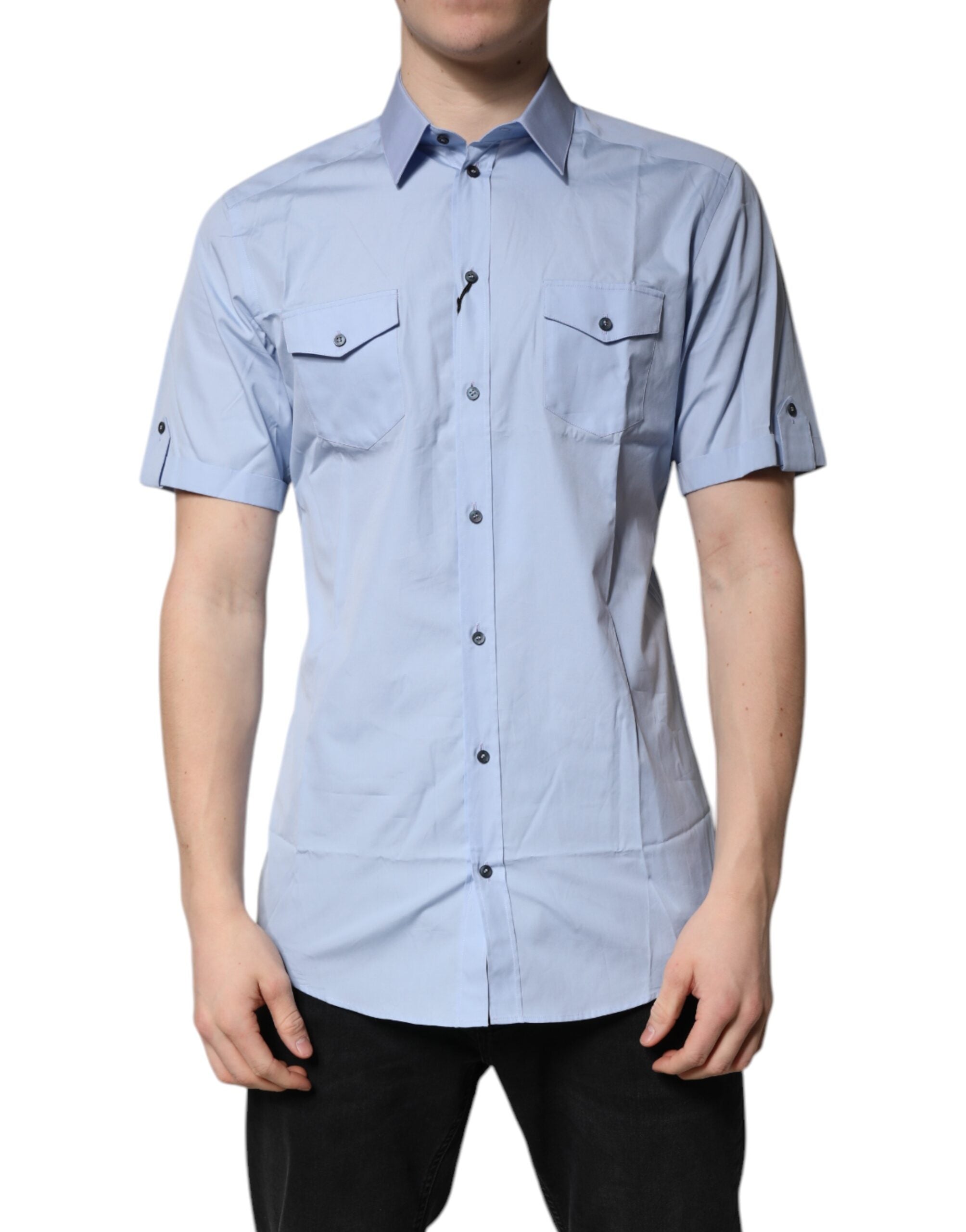 Dolce & Gabbana Blue Cotton Button Down Casual Polo Shirt