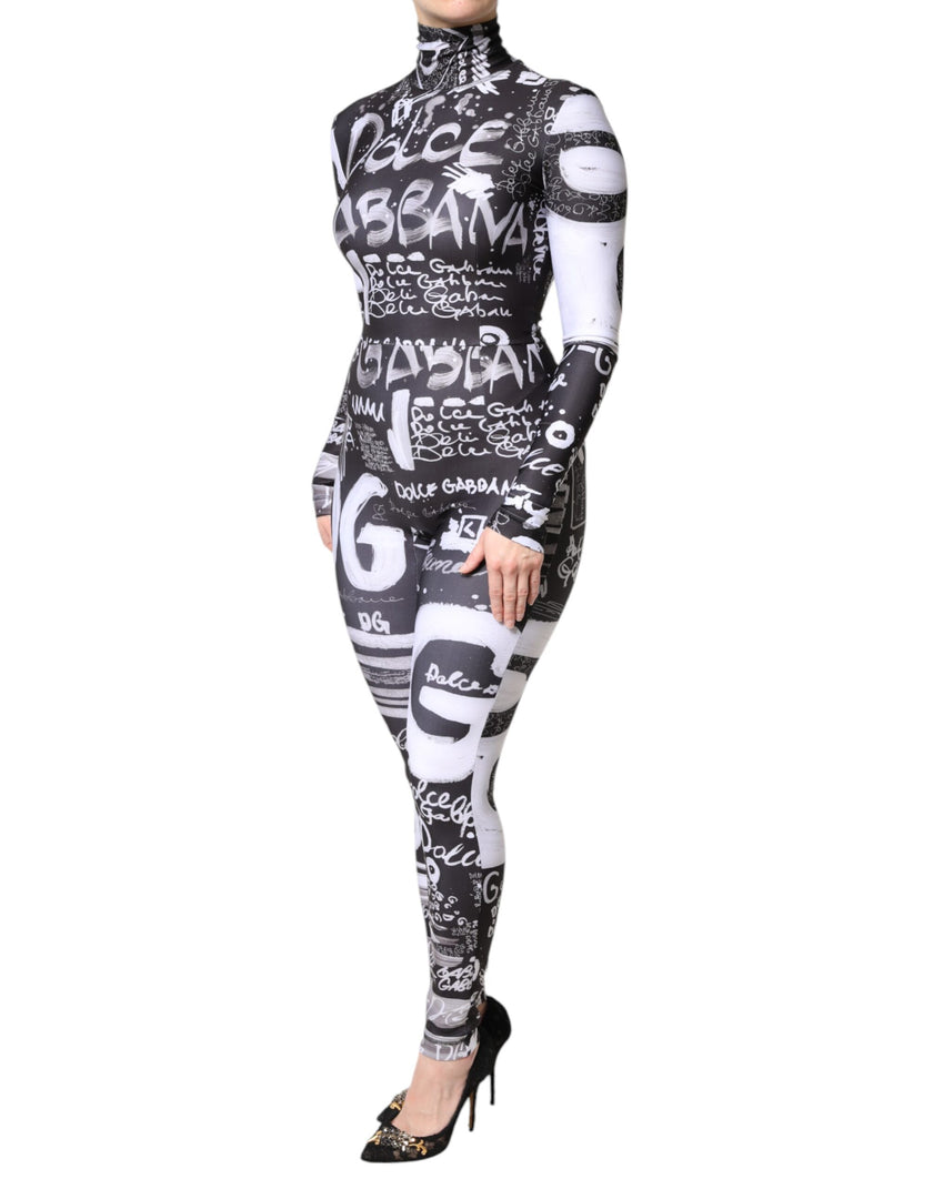 Dolce & Gabbana Black Logo Turtleneck Bodycon Jumpsuit Dress