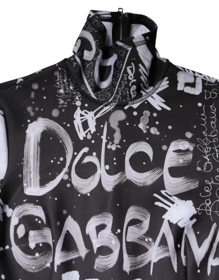 Dolce & Gabbana Black Logo Turtleneck Bodycon Jumpsuit Dress