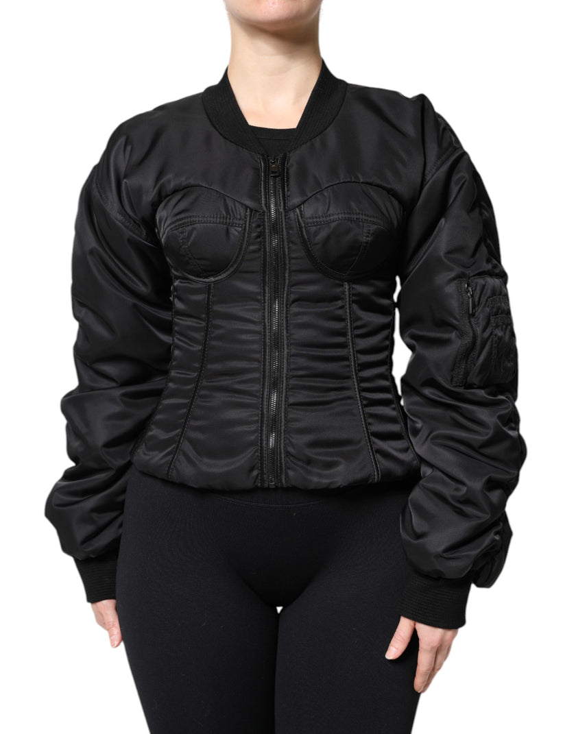 Dolce & Gabbana Black Nylon Full Zip Bustier Corset Jacket