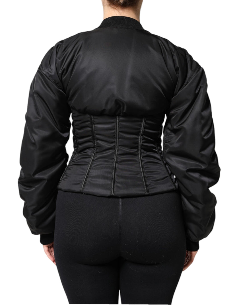 Dolce & Gabbana Black Nylon Full Zip Bustier Corset Jacket