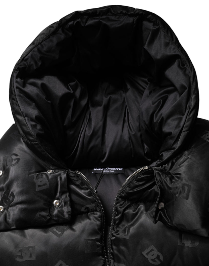 Dolce & Gabbana Black Padded Puffer Hooded Full Zip Cropped Jacket