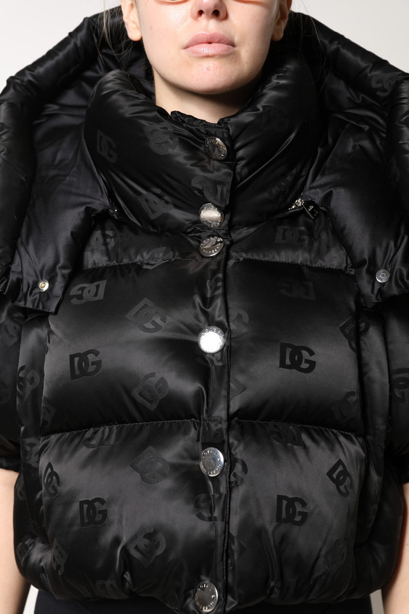 Dolce & Gabbana Black Padded Puffer Hooded Full Zip Cropped Jacket