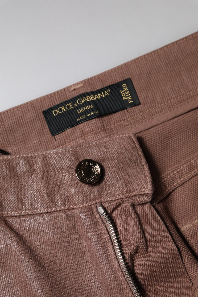 Dolce & Gabbana Brown Cotton High Waist Tapered Denim Jeans