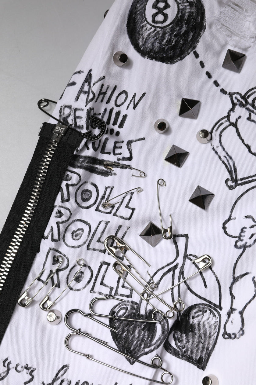 Dolce & Gabbana White Printed Embellished Skinny Denim Jeans