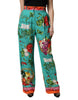 Dolce & Gabbana Green Silk Printed Straight Pants