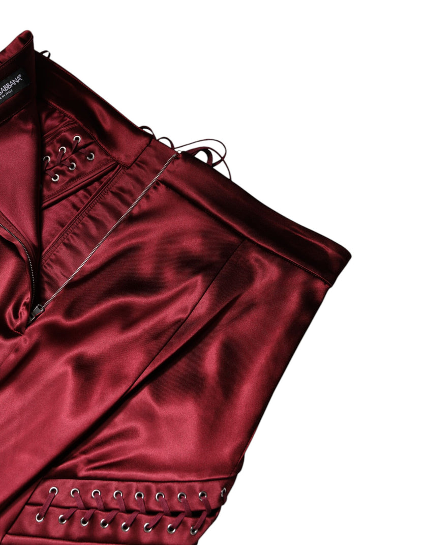 Dolce & Gabbana Burgundy High Waist Satin Corset Midi Skirt
