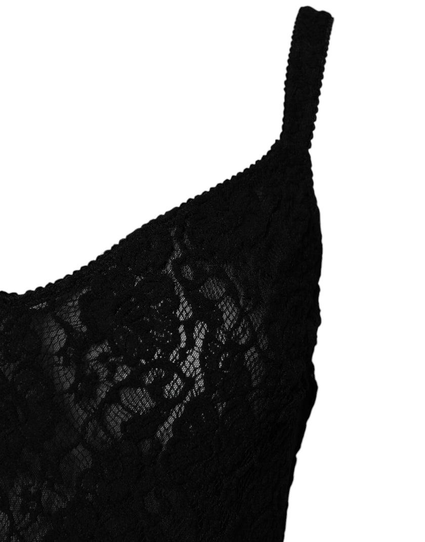 Dolce & Gabbana Black Lace Branded Elastic Lingerie Bodysuit Underwear