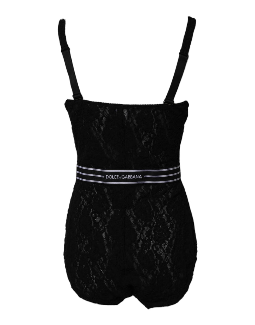 Dolce & Gabbana Black Lace Branded Elastic Lingerie Bodysuit Underwear