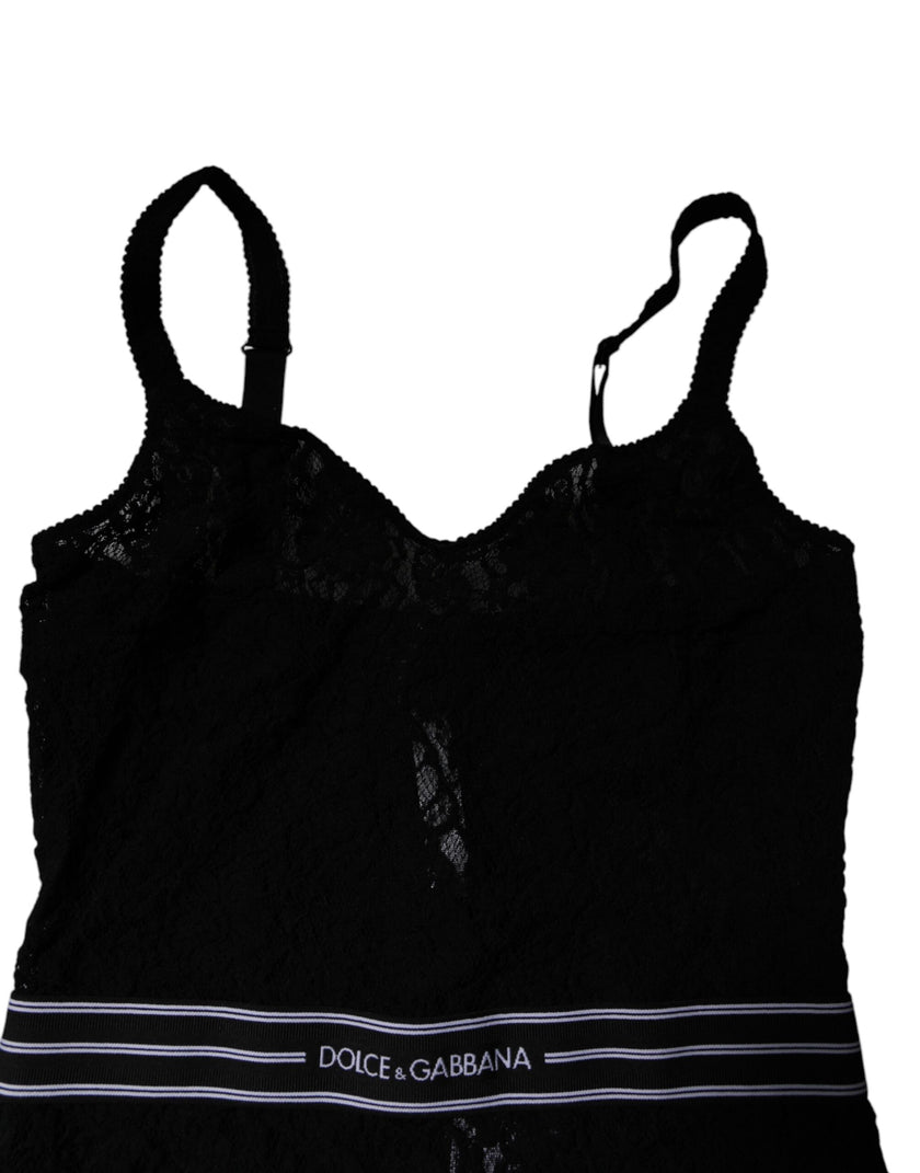Dolce & Gabbana Black Lace Branded Elastic Lingerie Bodysuit Underwear