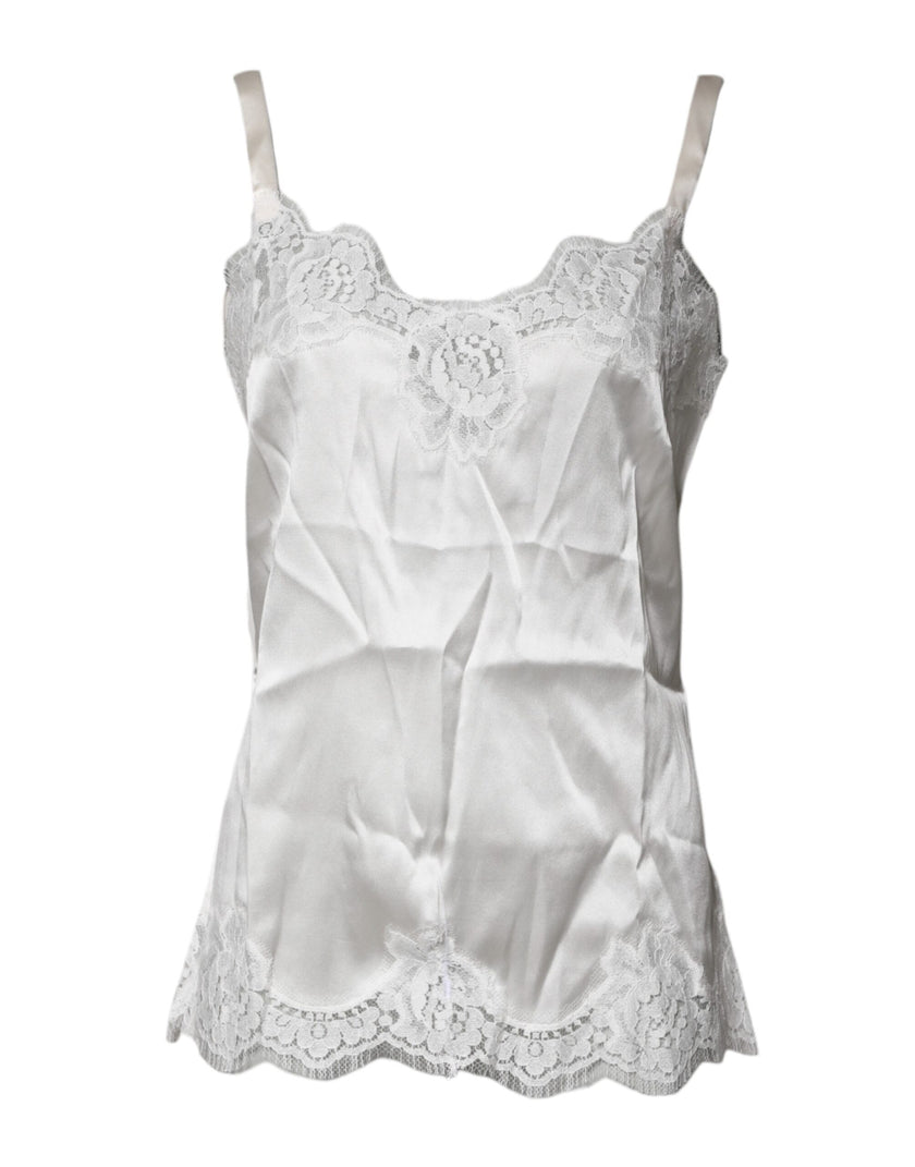 Dolce & Gabbana Top White Satin Lace Tank Lingerie Underwear