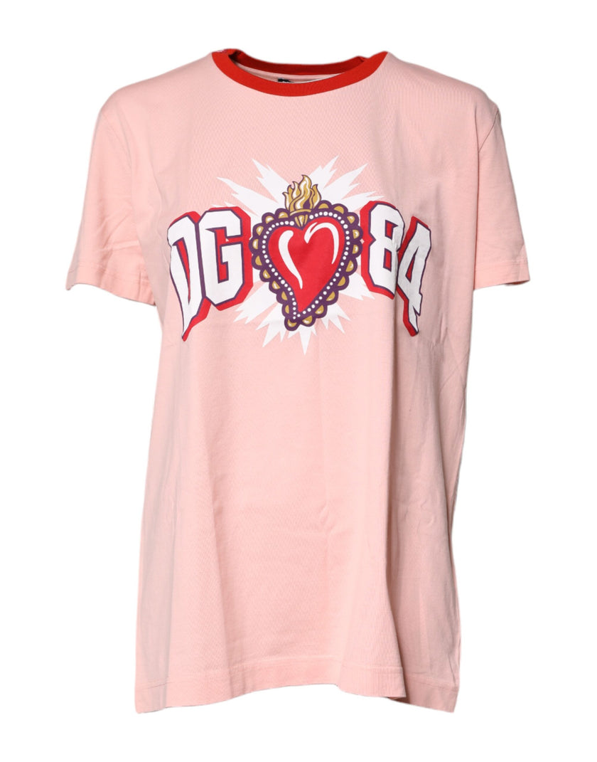 Dolce & Gabbana Pink D&G 84 Print Cotton Crew Neck T-shirt