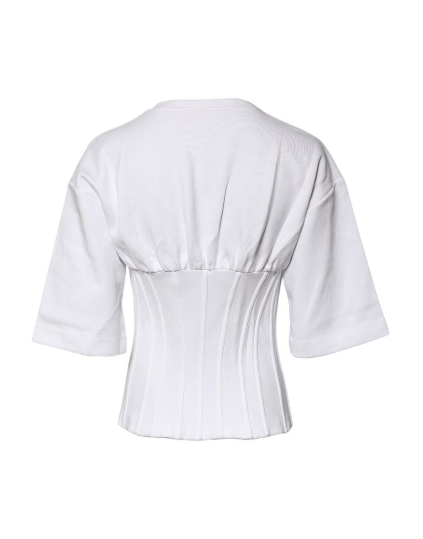 Dolce & Gabbana White Cotton Blend 3/4 Sleeves Blouse Top