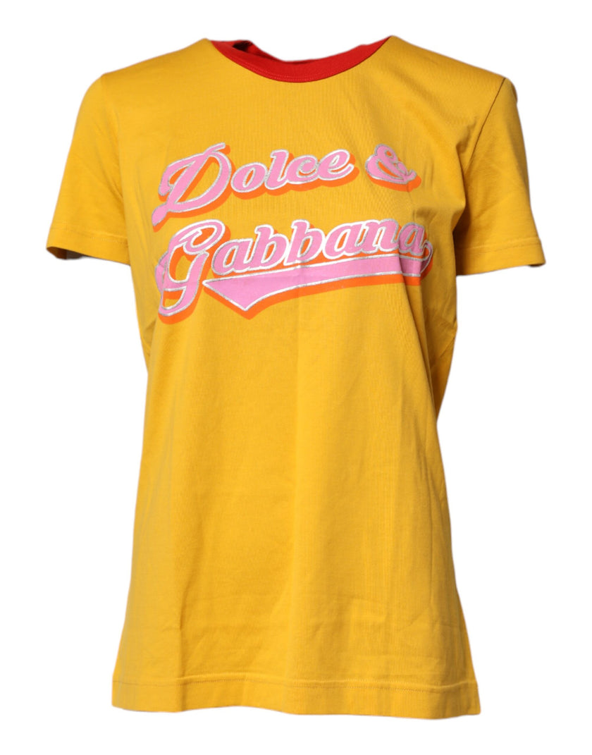 Dolce & Gabbana Yellow Printed Cotton Short Sleeves T-shirt