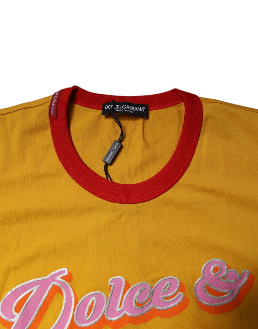 Dolce & Gabbana Yellow Printed Cotton Short Sleeves T-shirt