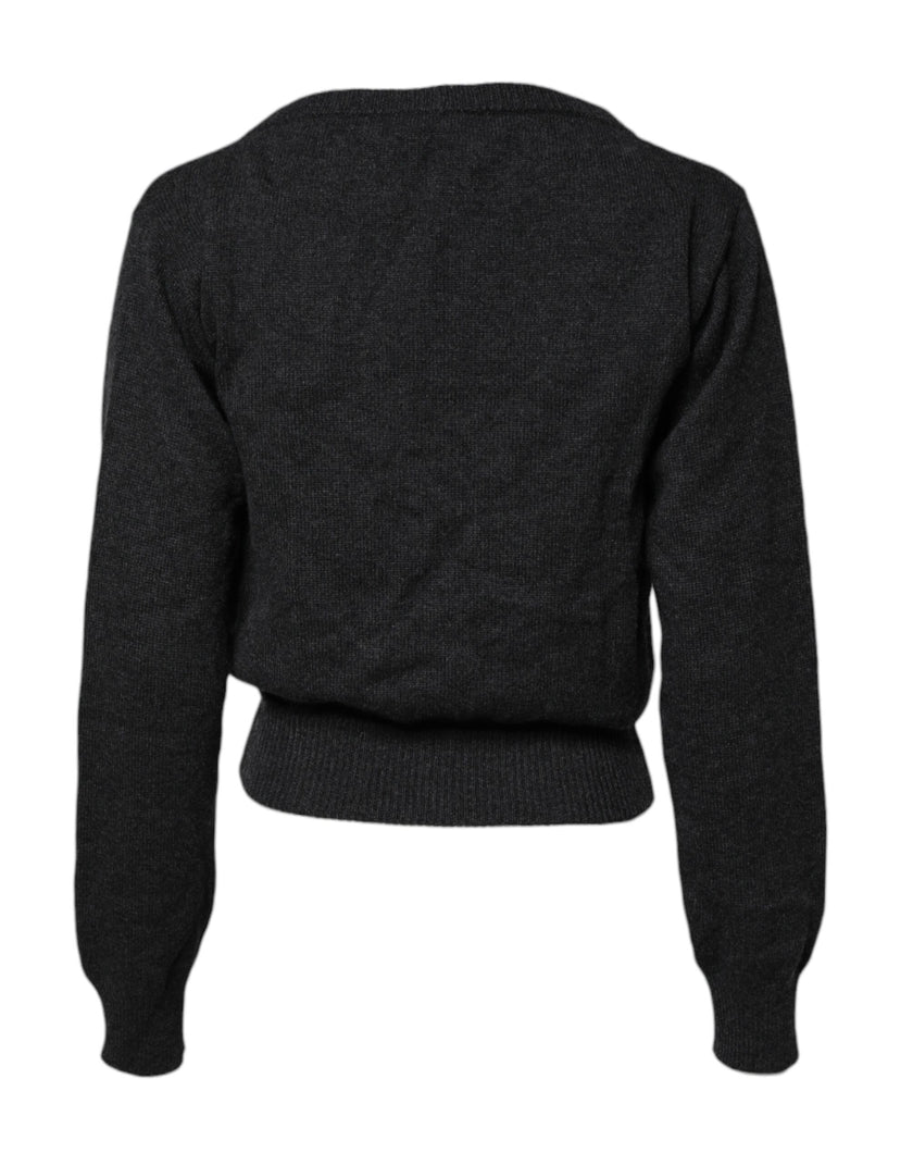 Dolce & Gabbana Grey Cashmere Deep V-neck Pullover Sweater