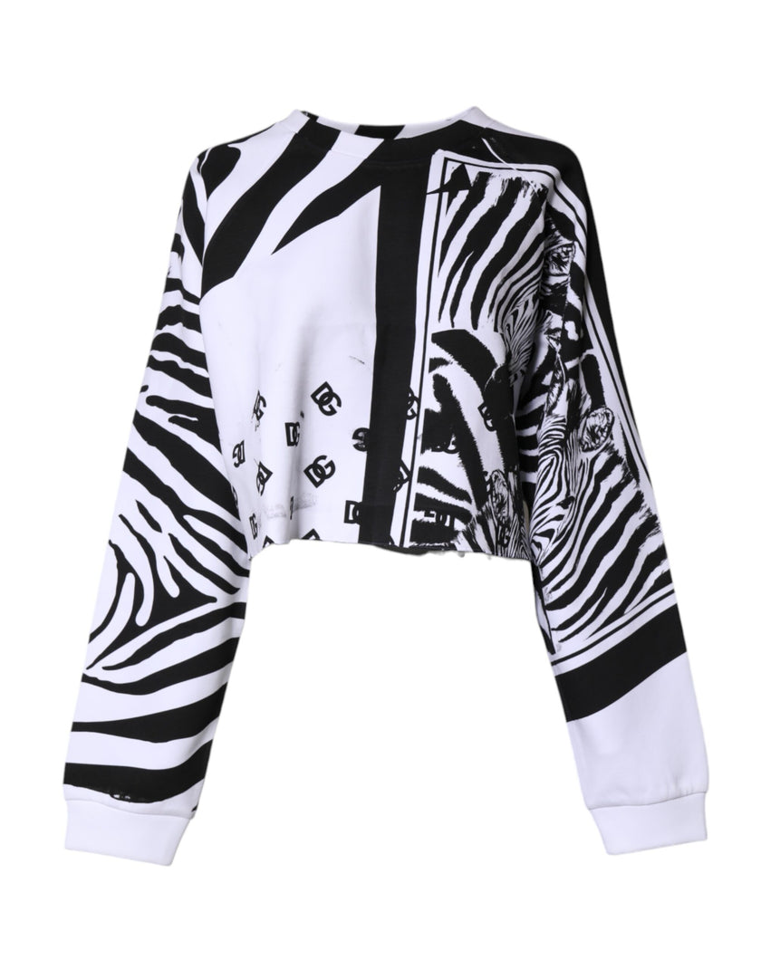 Dolce & Gabbana White Black Zebra Print Sweatshirt Sweater