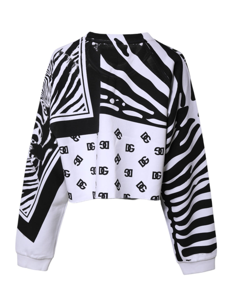 Dolce & Gabbana White Black Zebra Print Sweatshirt Sweater