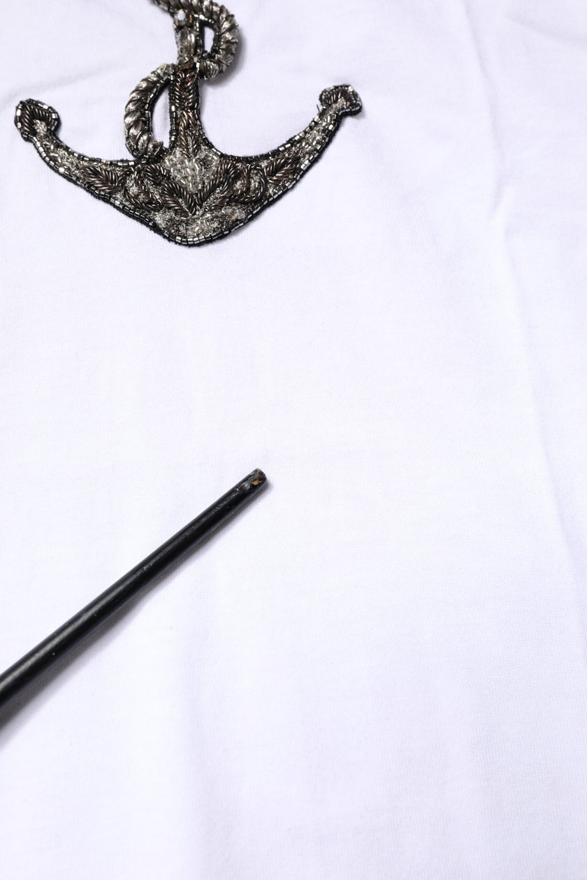 Dolce & Gabbana White Cotton Anchor Chain Embroidery Tank Top