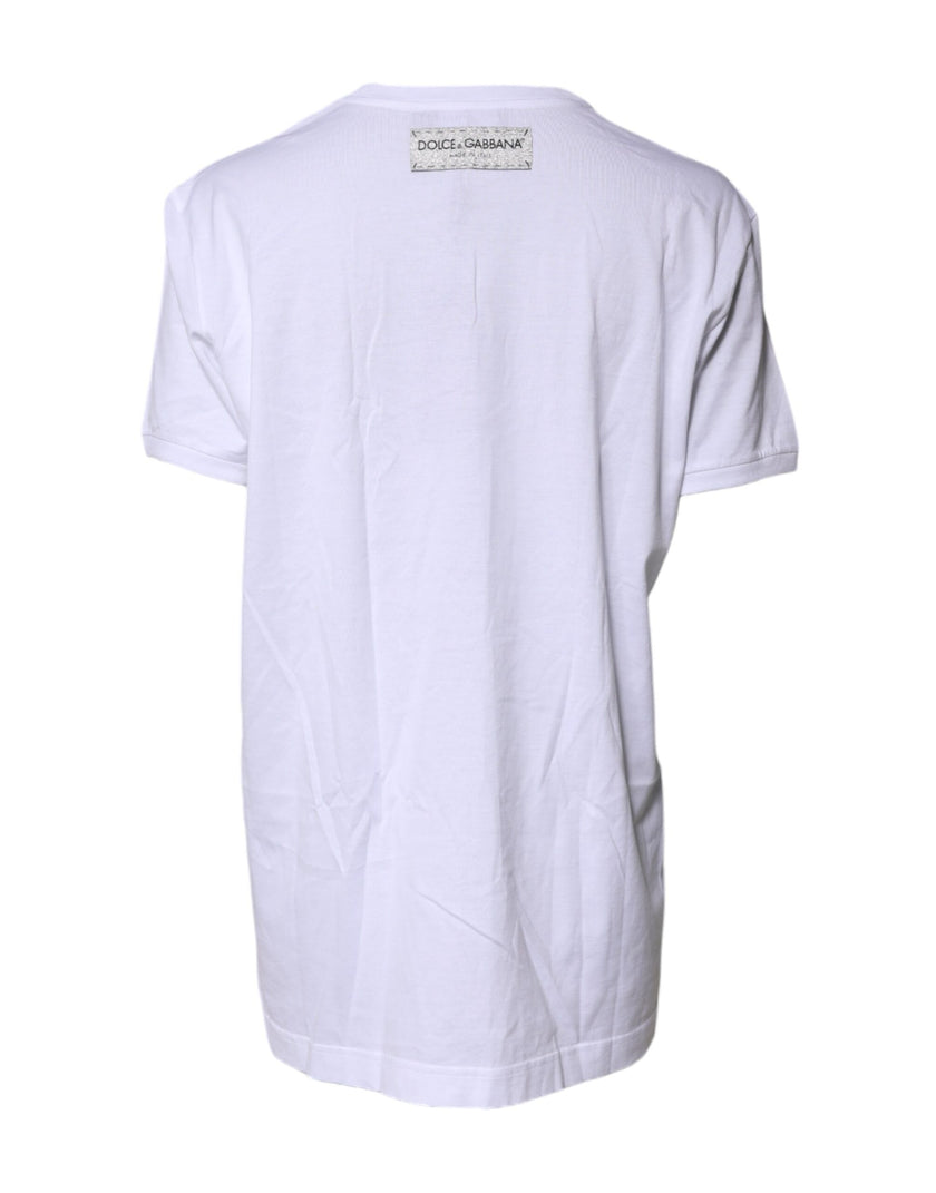 Dolce & Gabbana White Cotton Printed Round Neck Top T-shirt