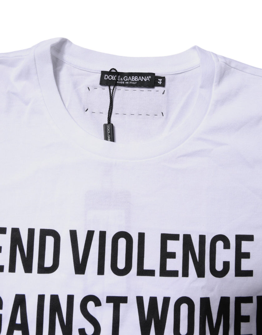 Dolce & Gabbana White Cotton Printed Round Neck Top T-shirt