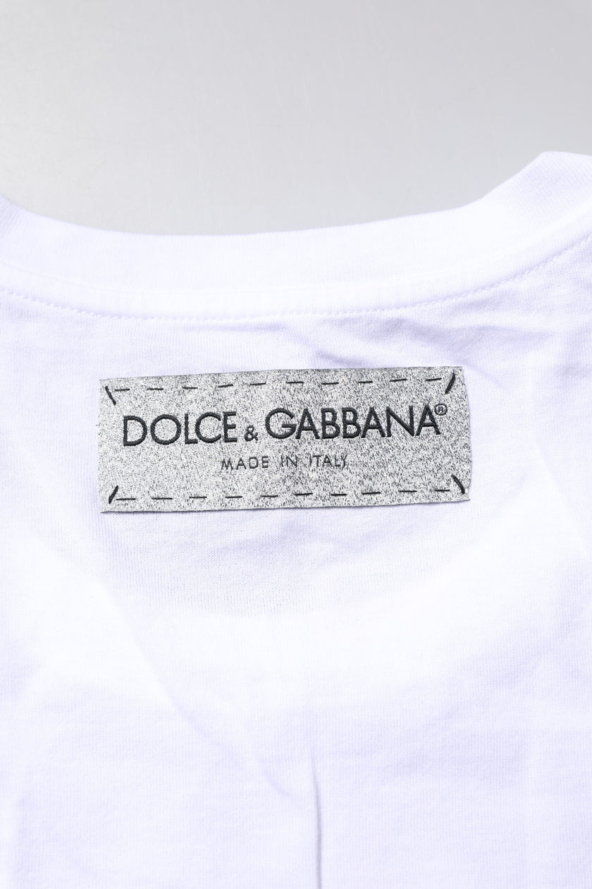 Dolce & Gabbana White Cotton Printed Round Neck Top T-shirt