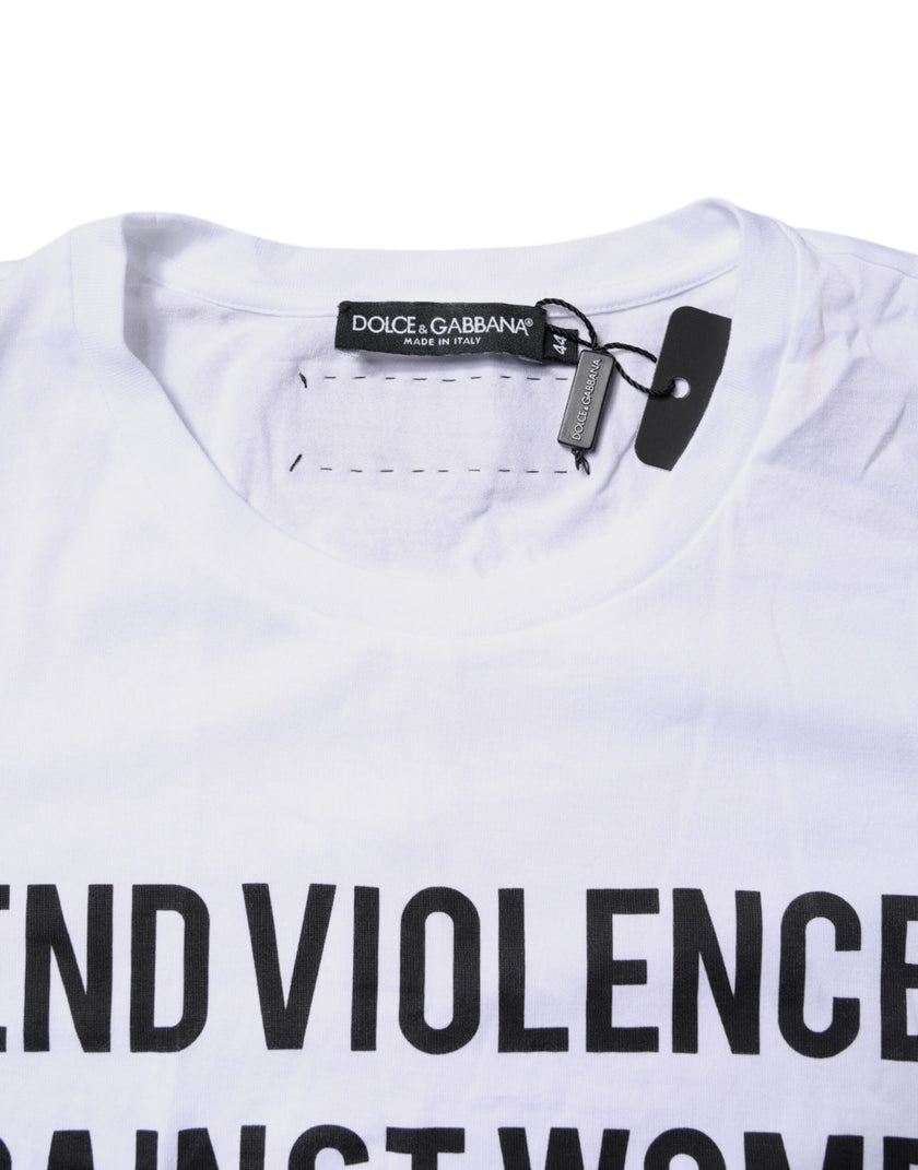 Dolce & Gabbana White Cotton Printed Round Neck Top T-shirt