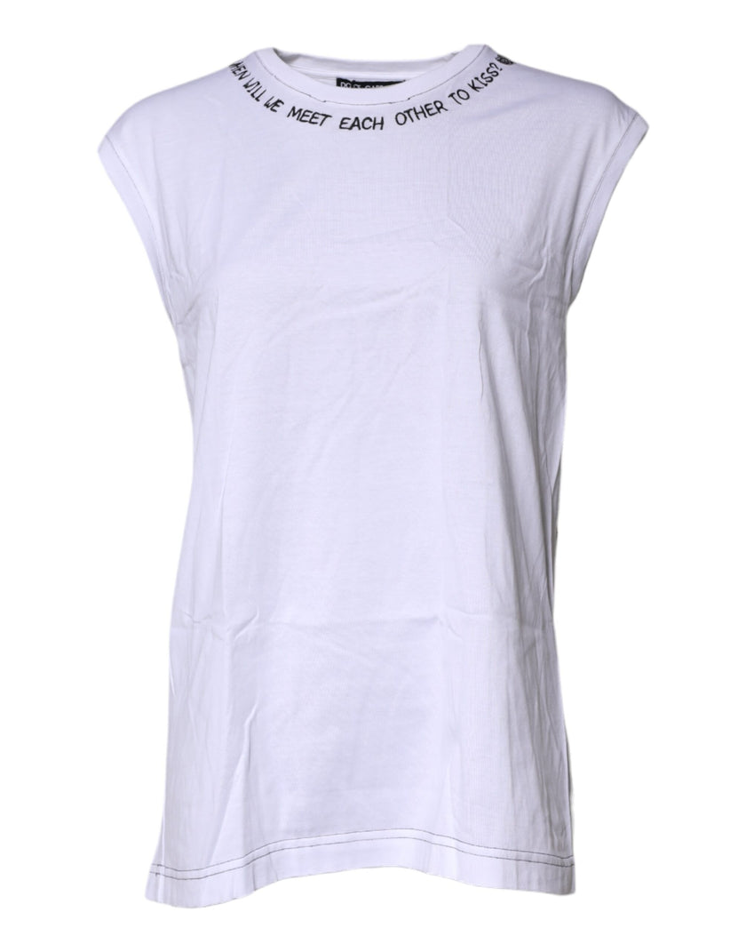 Dolce & Gabbana White Cotton Sleeveless Printed Tank T-shirt