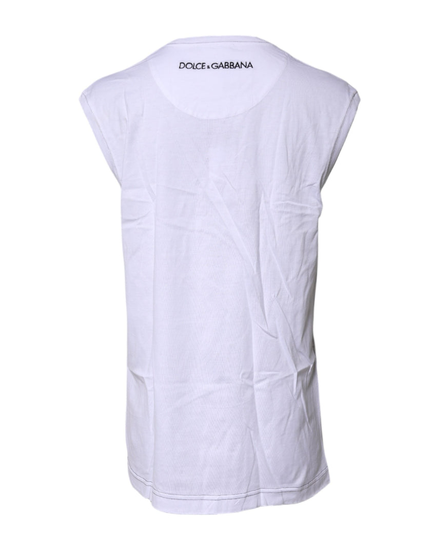 Dolce & Gabbana White Cotton Sleeveless Printed Tank T-shirt