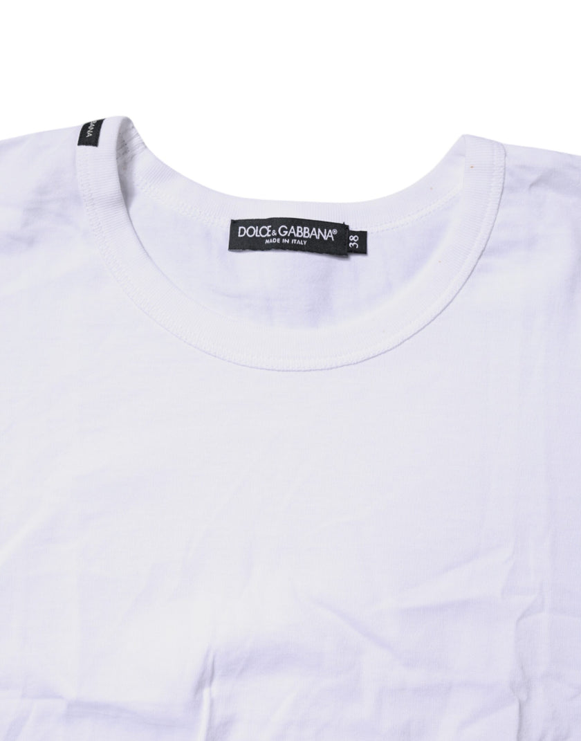 Dolce & Gabbana White Cotton Crew Neck Cropped Top T-shirt