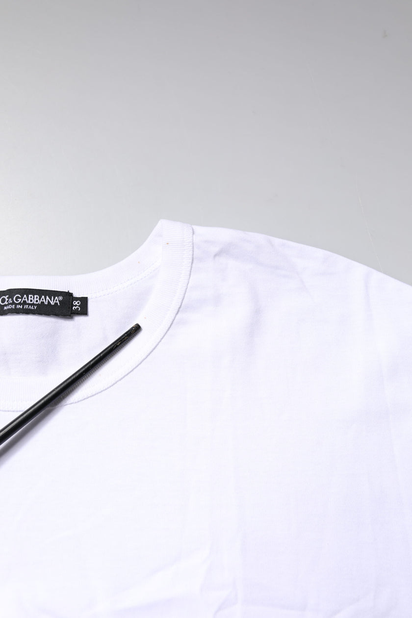 Dolce & Gabbana White Cotton Crew Neck Cropped Top T-shirt