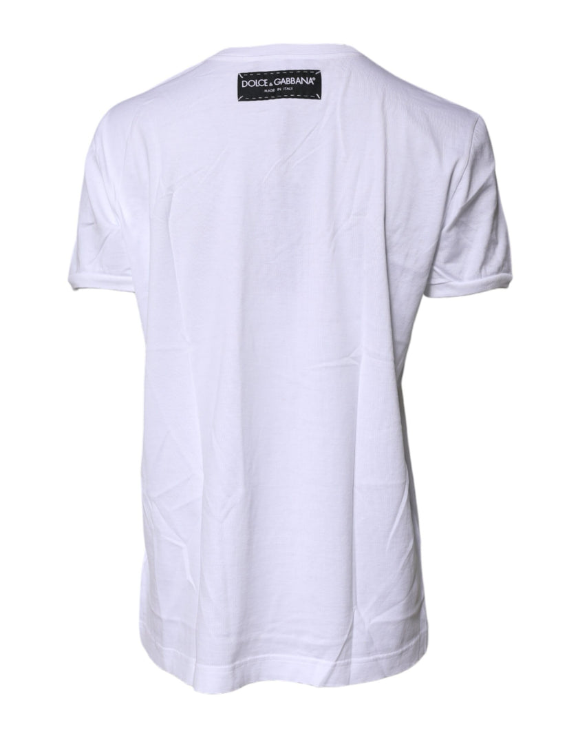 Dolce & Gabbana White Printed Cotton Round Neck Top T-shirt