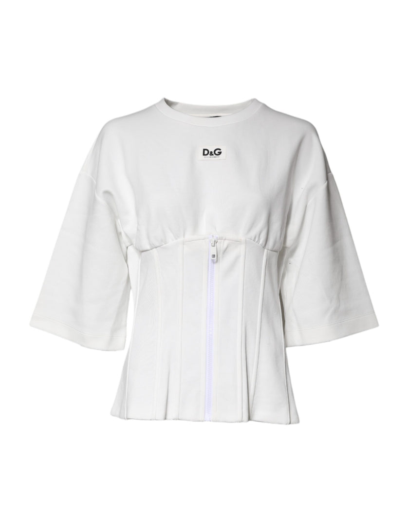 Dolce & Gabbana White Cotton Blend 3/4 Sleeves Blouse Top