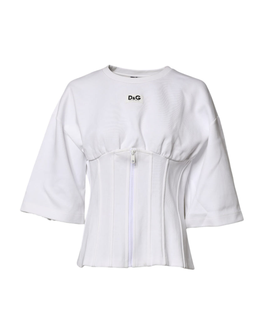 Dolce & Gabbana White Cotton Blend 3/4 Sleeves Blouse Top