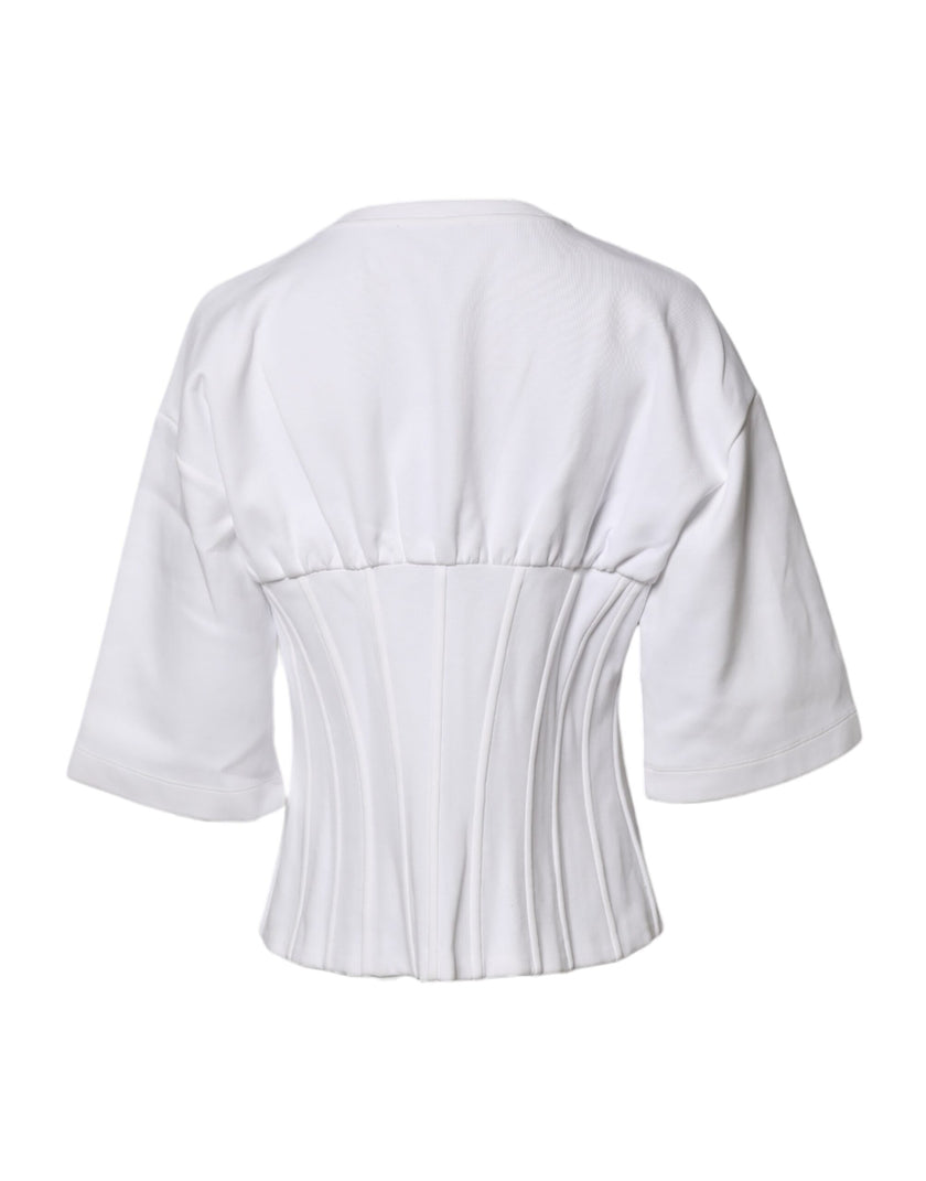 Dolce & Gabbana White Cotton Blend 3/4 Sleeves Blouse Top
