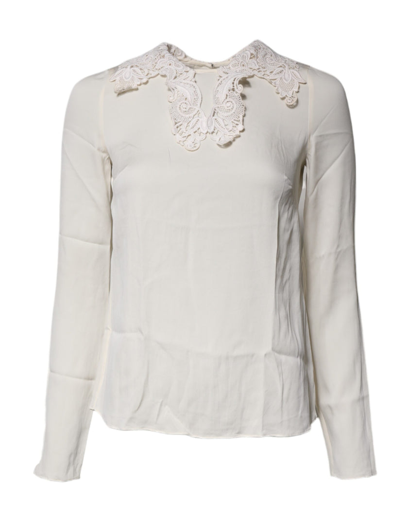 Dolce & Gabbana Cream Floral Lace Long Sleeves Blouse Top