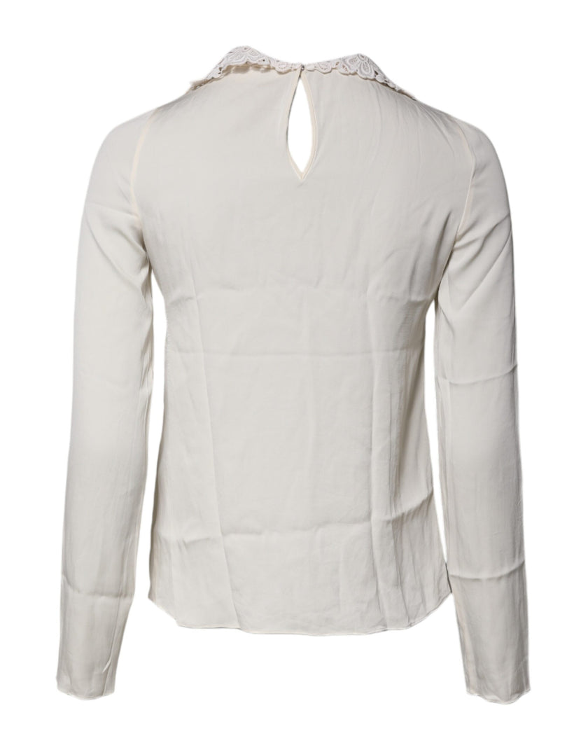 Dolce & Gabbana Cream Floral Lace Long Sleeves Blouse Top