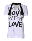 Dolce & Gabbana White Cotton Silk Blend Ascot Collar T-shirt