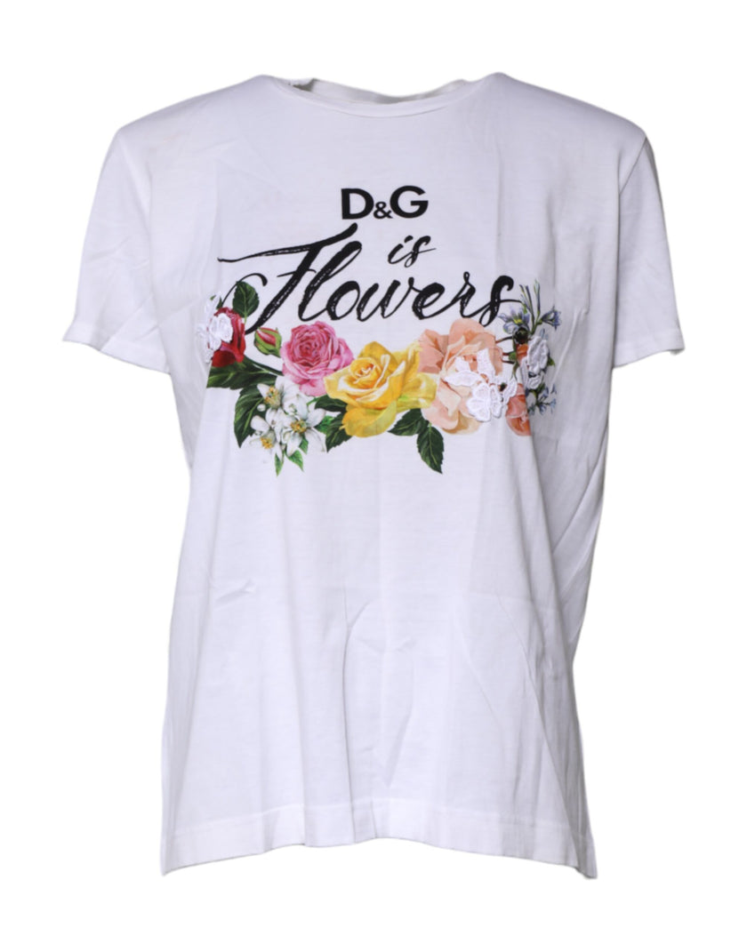 Dolce & Gabbana White Cotton DG Floral Embroidered Top T-shirt
